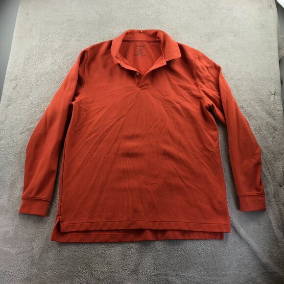 L.L. Bean Mens Rugby Polo Shirt Large Orange Traditional Fit Long Sleeve Casual - Picture 8 of 9